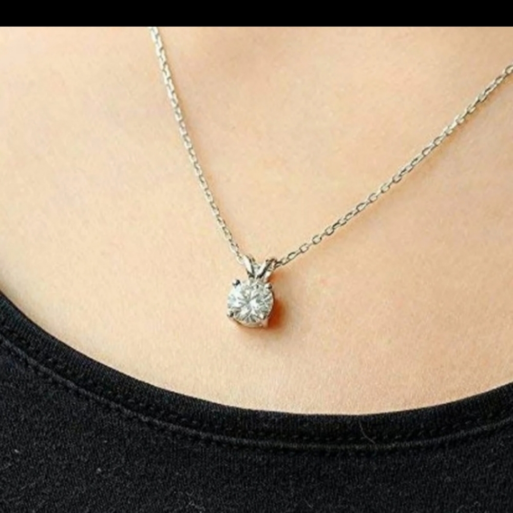 💕HP 2 carat Moissanite solitaire Pendant Necklace GRA certified 18K WG plate